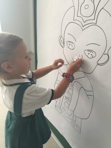 Aprendiendo las partes del cuerpo en Chino en 1º de Infantil.