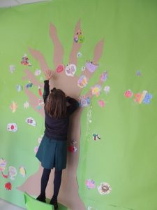 los alumnos de 3º de Infantil crean su árbol de la primavera. 