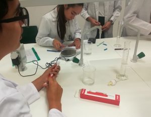 Alumnos de 3º ESO determinando experimentalmente la densidad de diferentes minerales