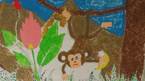 Decorando los pasillos, alumnos de 2º de Primaria